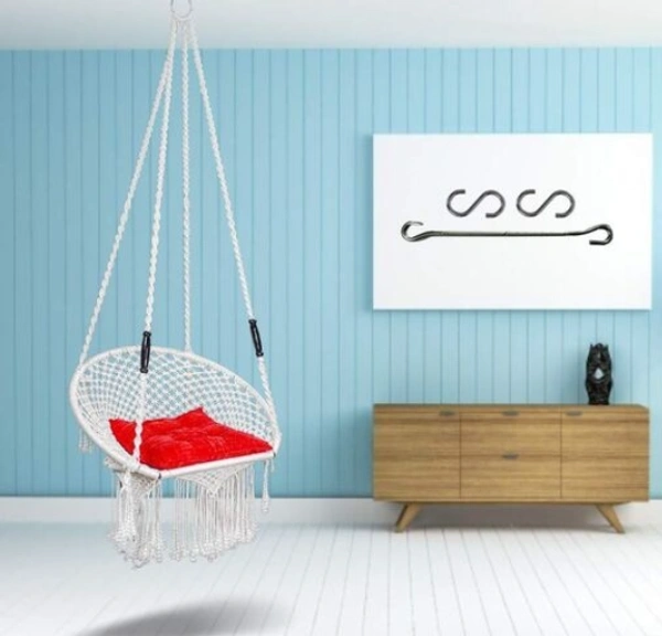 Curio Centre Make in India Round Premium Swing with Polyester Ropes & Mild Steel Frame for Adults & Kids/Indoor Outdoor Hanging Swing Chair with Cushion & Accessories (73 x 81 x 149 cm, White) - White, , Pack of1